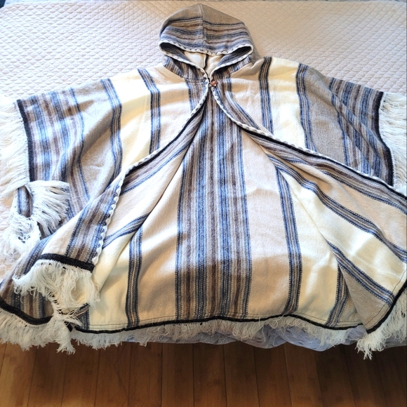 Striped Fringe Poncho - Picture 2 of 5